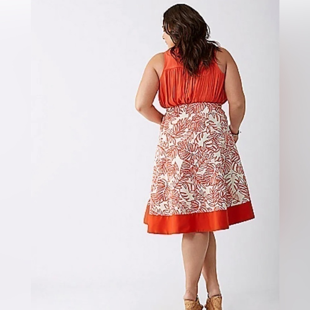PLUS size Lane Bryant Red & White Pleated Flare Floral Skirt Linen - Picture 4 of 16